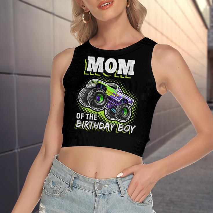 Womens Mom Of The Birthday Boy Monster Truck Birthday Novelty Gift Women's Sleeveless Bow Backless Hollow Crop Top