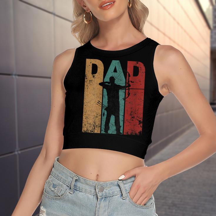 Womens Vintage Archery Dad Fathers Day Archer Daddy 4Th Of July Women's Sleeveless Bow Backless Hollow Crop Top