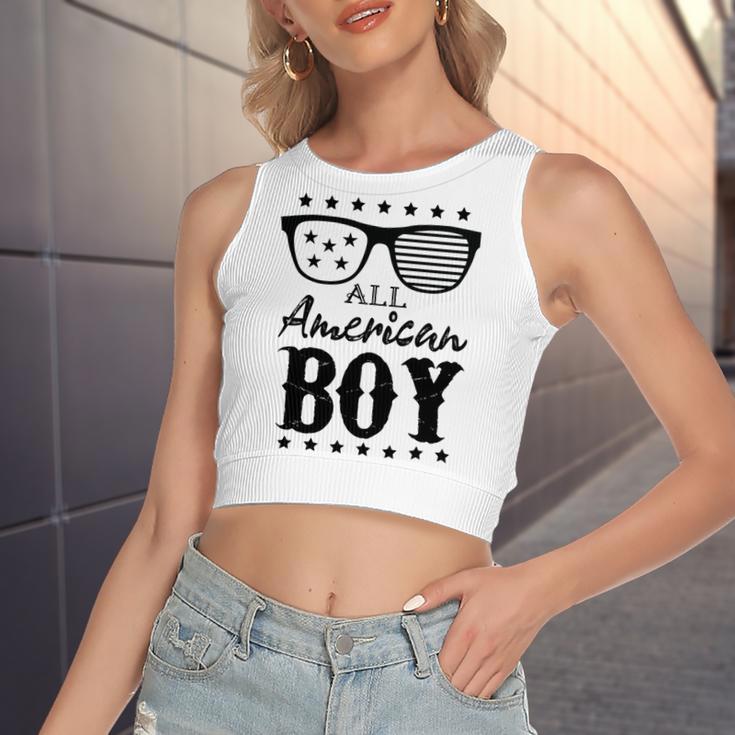 All American Boy 4Th Of July Boys Kids Sunglasses Family Women's Sleeveless Bow Backless Hollow Crop Top