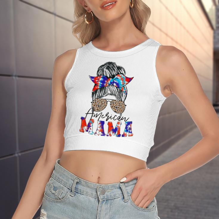 American Mama Usa Patriot Flag Tie Dye 4Th Of July Messy Bun Women's Crop Top Tank Top