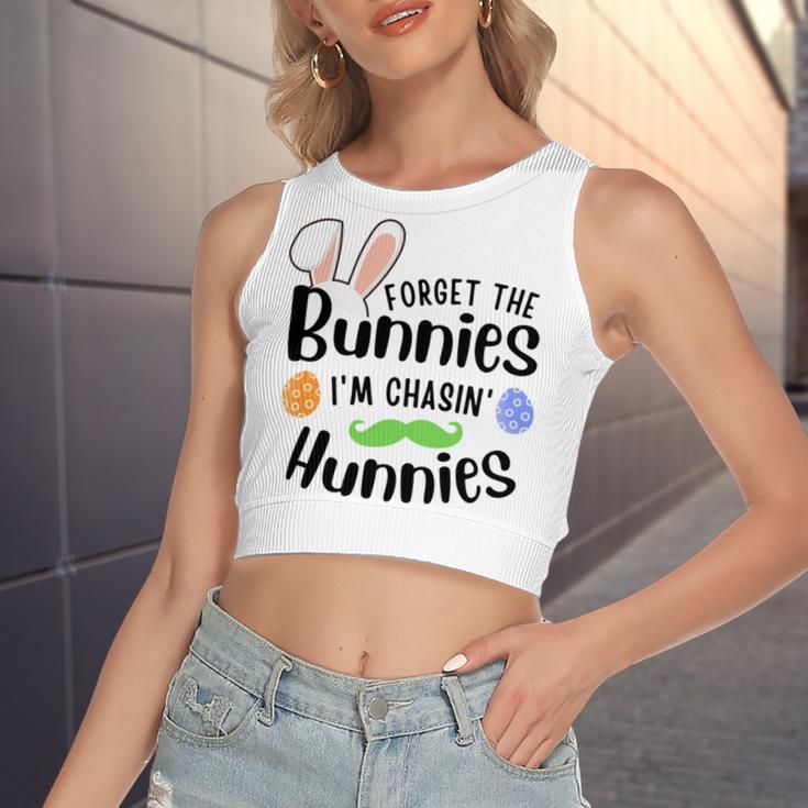 Forget The Bunnies Im Chasing Hunnies Funny Boys Easter Gift Women's Sleeveless Bow Backless Hollow Crop Top