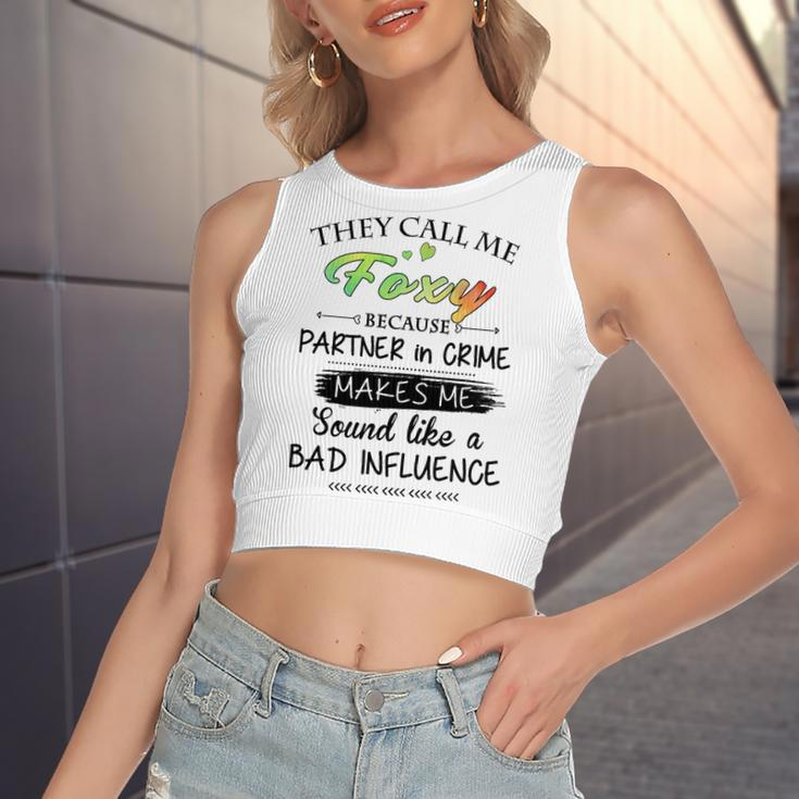Foxy Grandma Gift They Call Me Foxy Because Partner In Crime Women's Sleeveless Bow Backless Hollow Crop Top