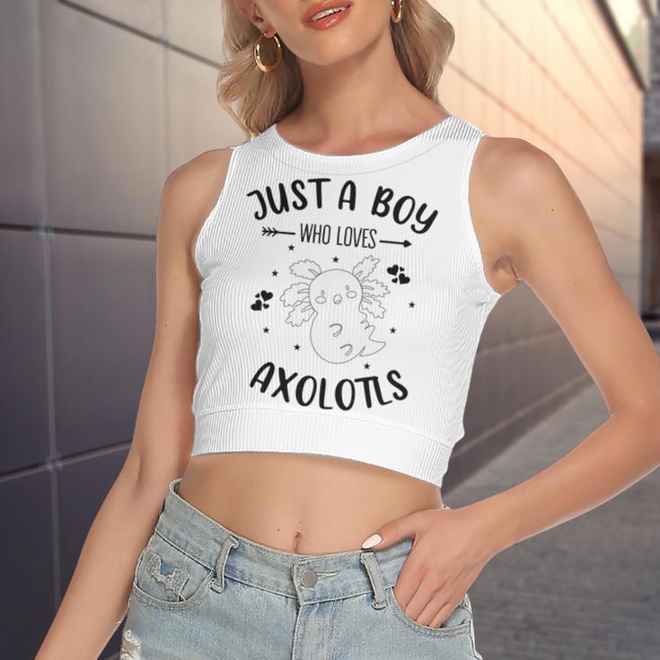 Funny Axolotl Quote Mexican Walking Fish Just A Boy Who Loves Axolotls Women's Sleeveless Bow Backless Hollow Crop Top