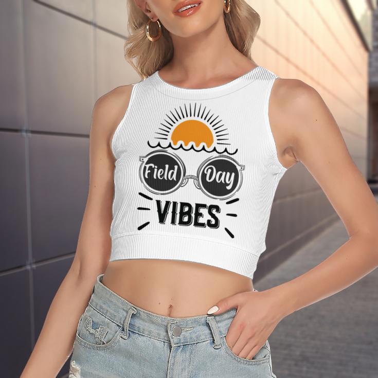 Happy Field Day Field Day Tee Kids Graduation School Fun Day V7 Women's Sleeveless Bow Backless Hollow Crop Top