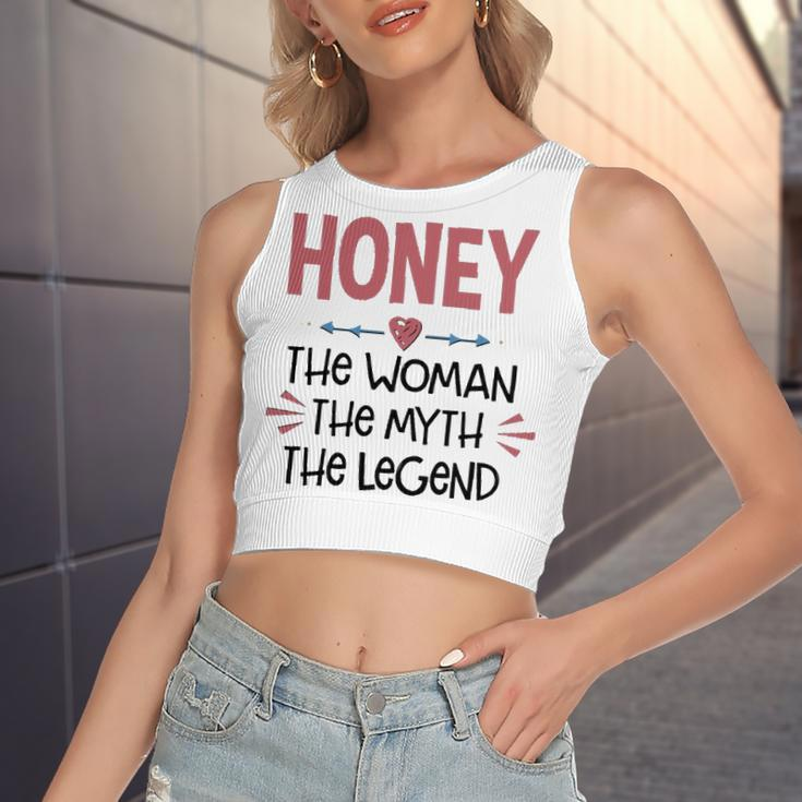 Honey Grandma Gift Honey The Woman The Myth The Legend Women's Sleeveless Bow Backless Hollow Crop Top