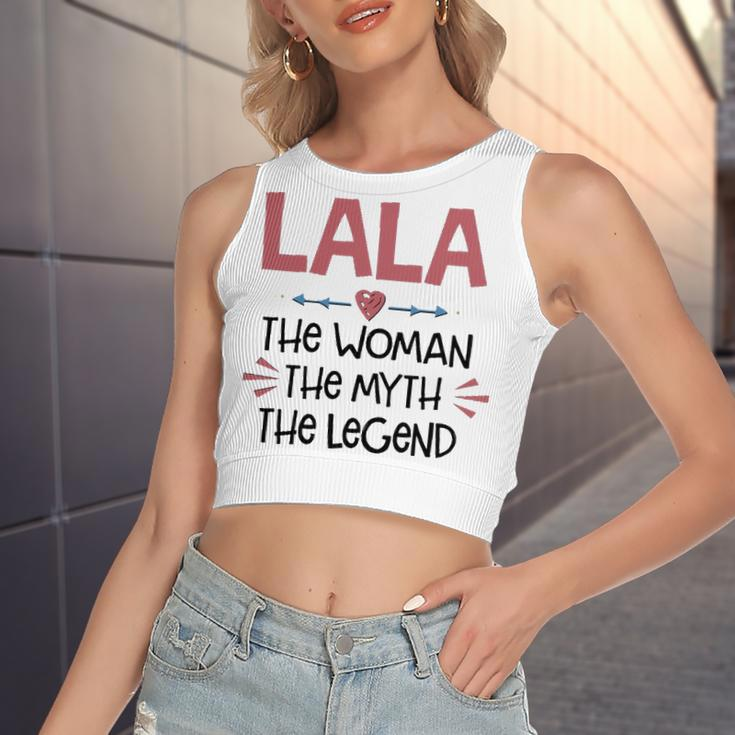 Lala Grandma Gift Lala The Woman The Myth The Legend Women's Sleeveless Bow Backless Hollow Crop Top