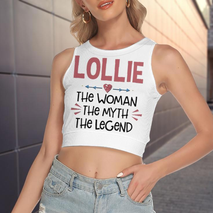 Lollie Grandma Gift Lollie The Woman The Myth The Legend Women's Sleeveless Bow Backless Hollow Crop Top