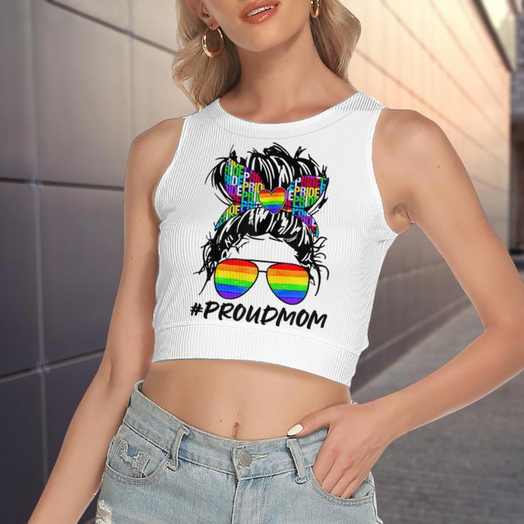 Proud Mom Lgbt Gay Pride Messy Bun Rainbow Lgbtq Women's Crop Top Tank Top