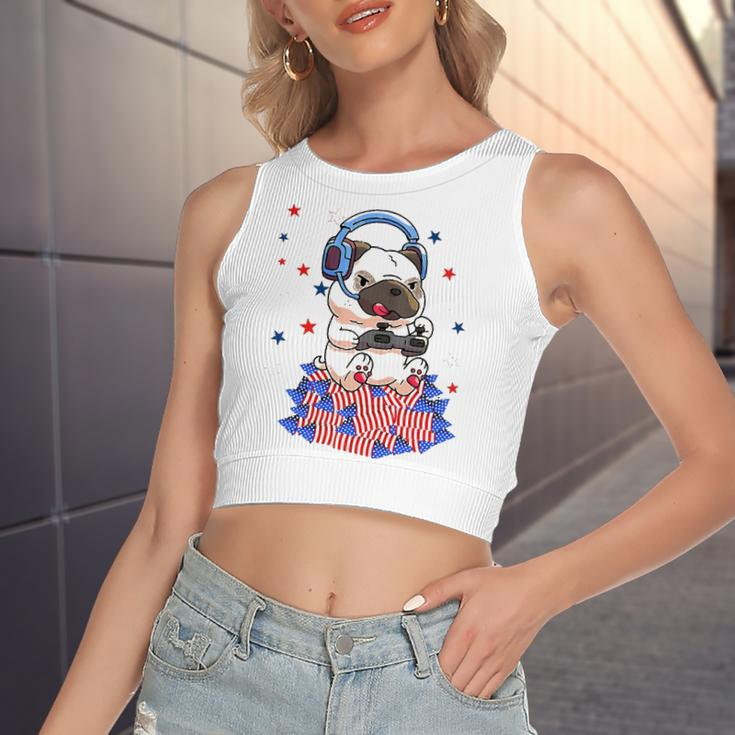 Pug Game Puppy Controller 4Th Of July Boys Video Gamer Women's Crop Top Tank Top