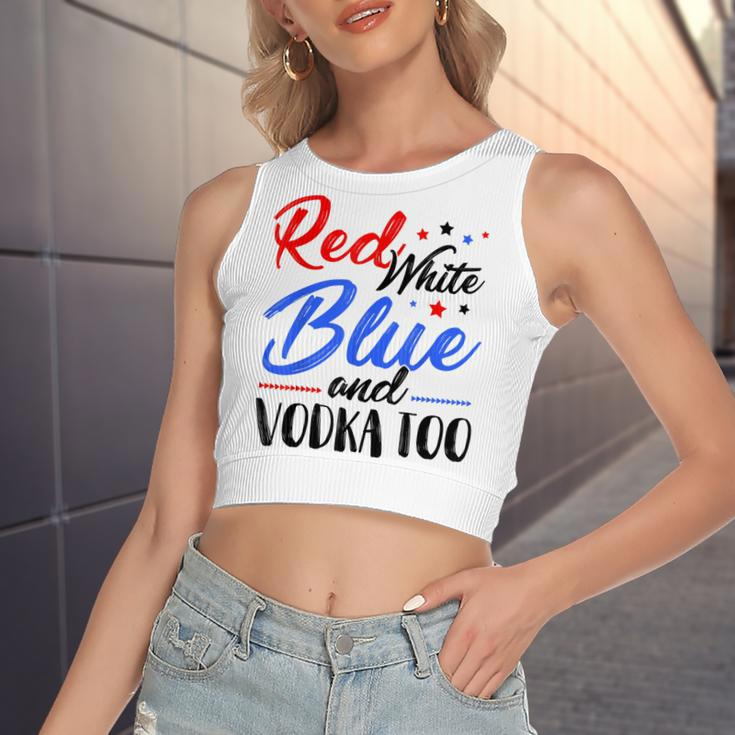 Red White Blue And Vodka Too Wine Drinking 4Th Of July Women's Sleeveless Bow Backless Hollow Crop Top