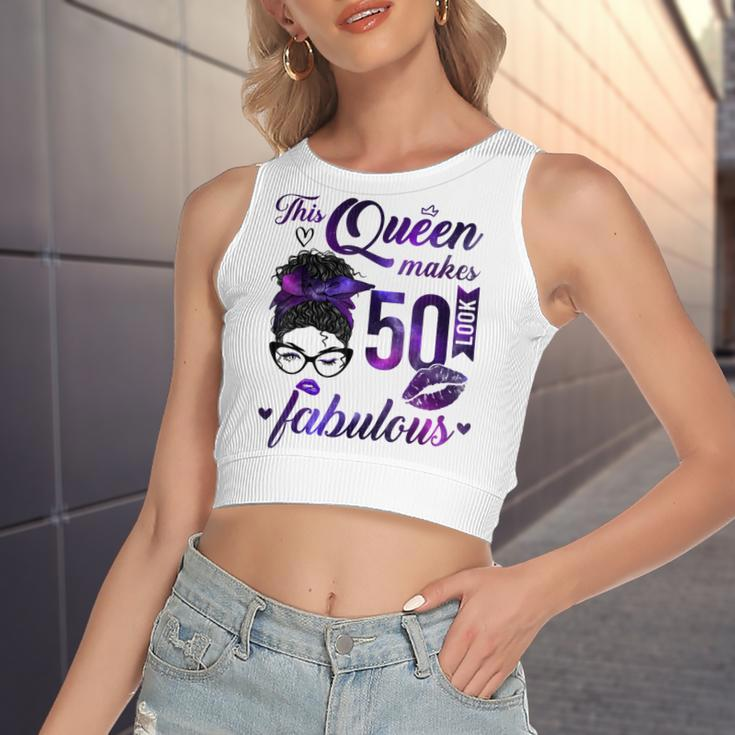 This Queen Makes 50 Look Fabulous 50Th Birthday Messy Bun Women's Sleeveless Bow Backless Hollow Crop Top
