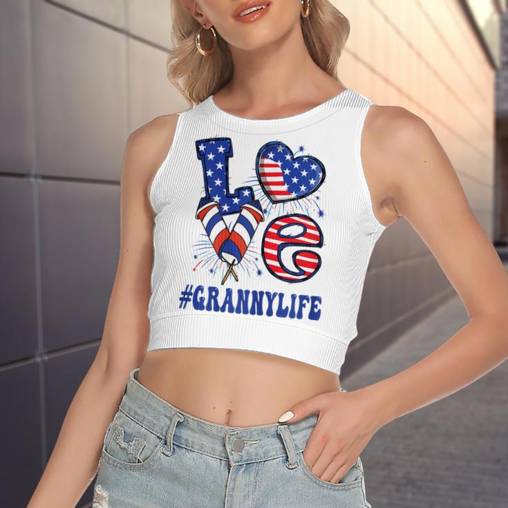 Womens Granny Love Usa Flag Grandma 4Th Of July Family Matching Women's Sleeveless Bow Backless Hollow Crop Top