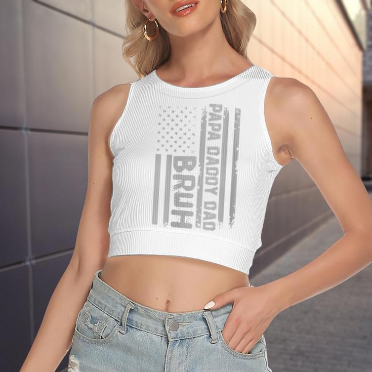 Womens Papa Daddy Dad Bruh Fathers Day 4Th Of July Usa Flag Gift Women's Sleeveless Bow Backless Hollow Crop Top