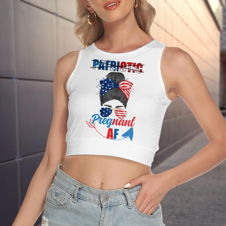 Womens Patriotic Pregnant Af Baby Reveal 4Th Of July Pregnancy V2 Women's Sleeveless Bow Backless Hollow Crop Top