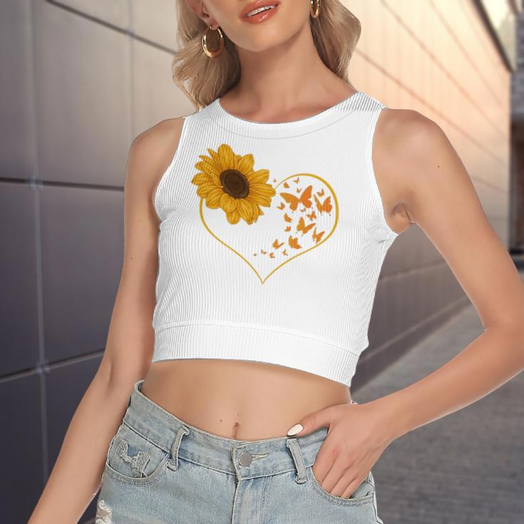 Yellow Flower Sunflowers Heart Butterfly Blossom Sunflower Women's Crop Top Tank Top