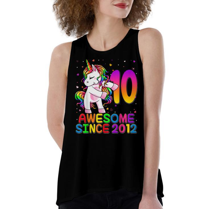 10 Year Old Unicorn Flossing 10Th Birthday Girl Unicorn  Women's Loose Fit Open Back Split Tank Top