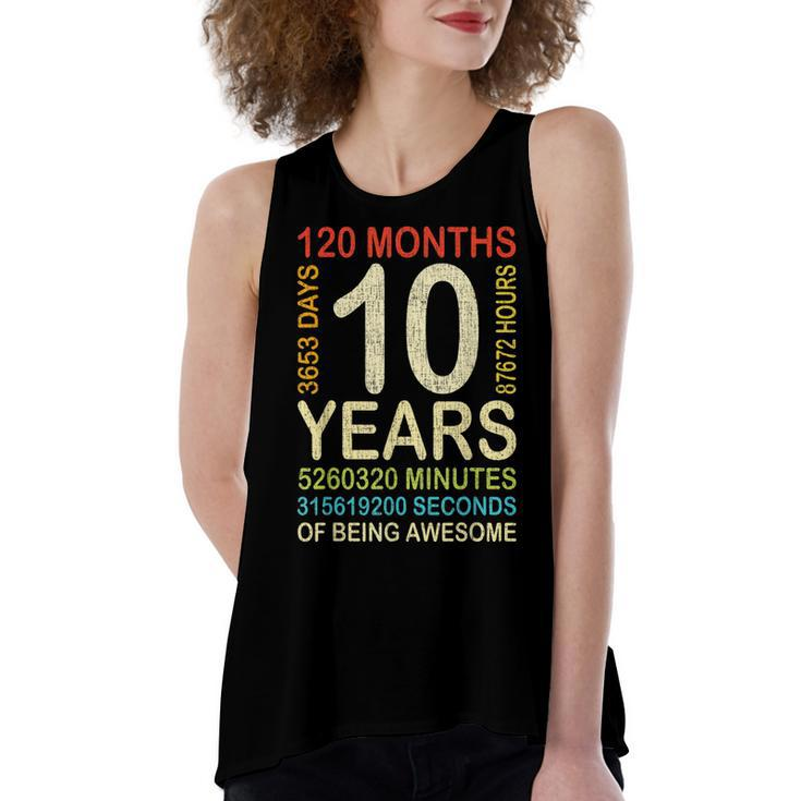 10Th Birthday 10 Years Old Vintage Retro 120 Months Boy Girl  Women's Loose Fit Open Back Split Tank Top