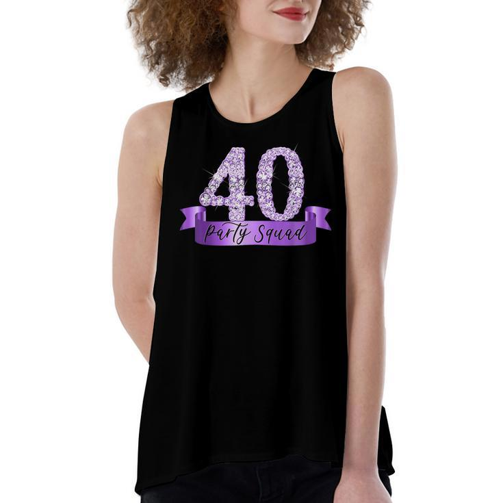 40Th Birthday Party Squad I Purple Group Photo Decor Outfit  Women's Loose Fit Open Back Split Tank Top