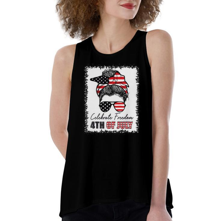 4Th Of July Celebrate Freedom Messy Bun American Flag Women's Loose Tank Top