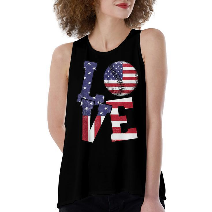 4Th Of July Love Baseball Patriotic Usa Flag For Dad Mom  Women's Loose Fit Open Back Split Tank Top