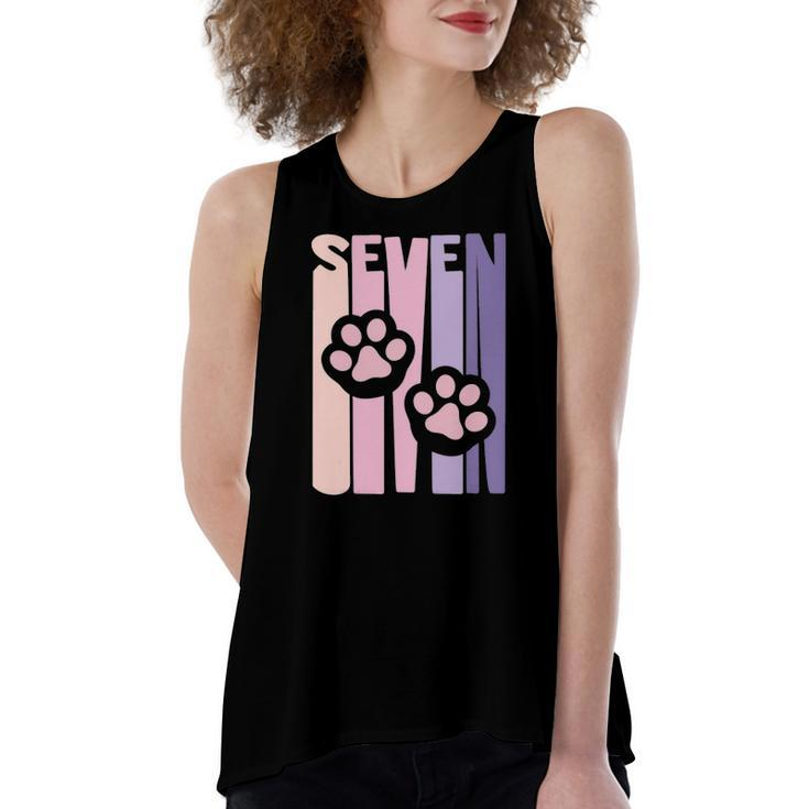 7Th Birthday Paw Cute Dog Fan 7 Years Old For Girls Women's Loose Tank Top