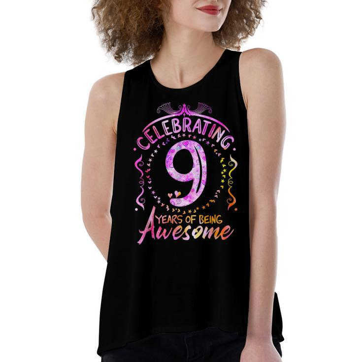 9 Years Of Being Awesome  9 Year Old Birthday Kid Girl  Women's Loose Fit Open Back Split Tank Top