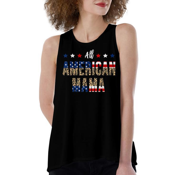 All American Mama 4Th Of July Leopard Fourth Of July Mom Usa  Women's Loose Fit Open Back Split Tank Top