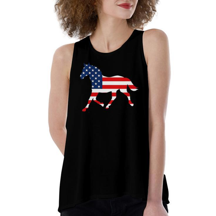 American Patriotic Horse Usa Flag July 4Th Equestrian Women's Loose Tank Top