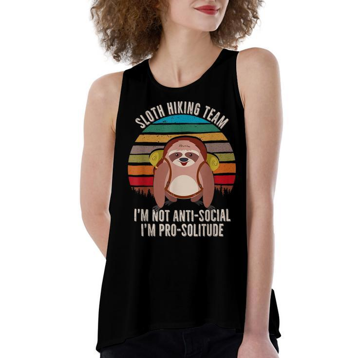 Anti-Social Sloth Hiking Im Not Anti-Social Im Pro-Solitude  Women's Loose Fit Open Back Split Tank Top