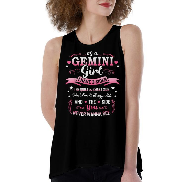 As A Gemini Girl I Have 3 Sides Birthday Gifts For Women Women's Loose Fit Open Back Split Tank Top