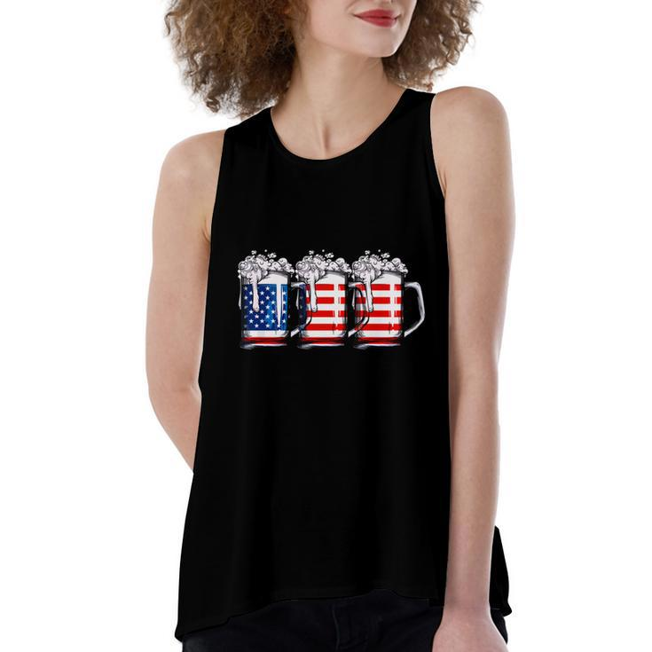 Beer American Flag 4Th Of July Independence Day  Women's Loose Fit Open Back Split Tank Top