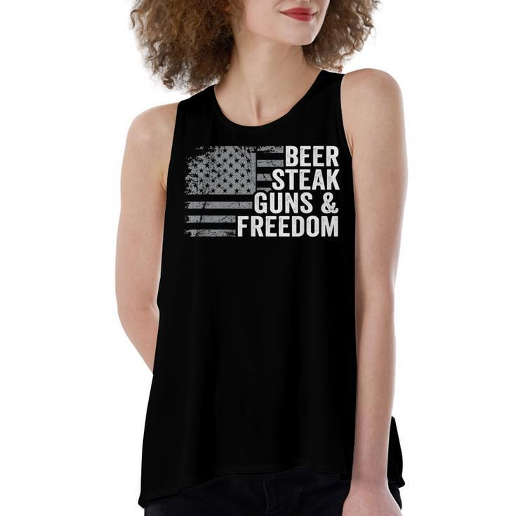 Beer Steak Guns & Freedom - 4Th July Usa Flag Drinking Bbq  Women's Loose Fit Open Back Split Tank Top