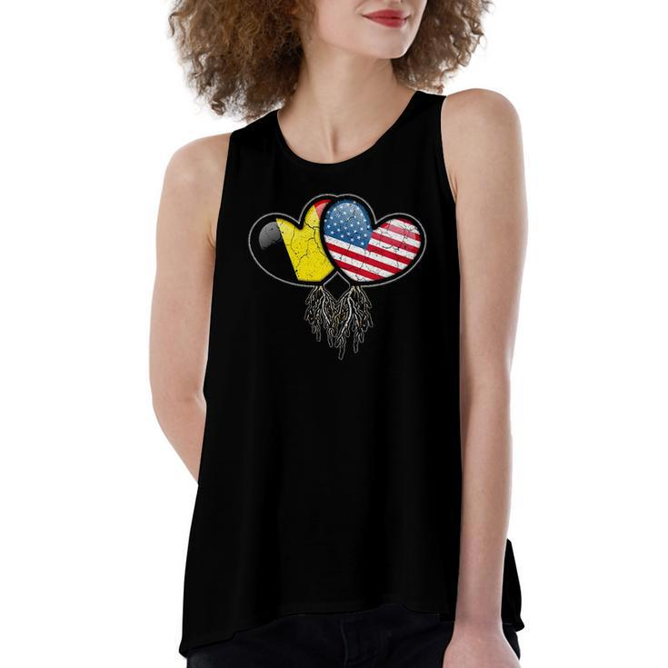Belgian American Flags Inside Hearts With Roots Women's Loose Tank Top