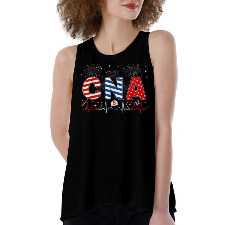 Cna 4Th Of July American Flag Patriotic Usa Stethoscope  Women's Loose Fit Open Back Split Tank Top
