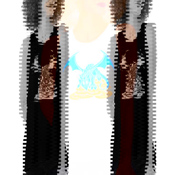 Cute Blue Dragon And His Cookie Treasure Hoard  Women's Loose Fit Open Back Split Tank Top