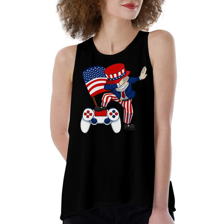 Dabbing Patriotic Gamer 4Th Of July Video-Game Controller T-Shirt Women's Loose Fit Open Back Split Tank Top