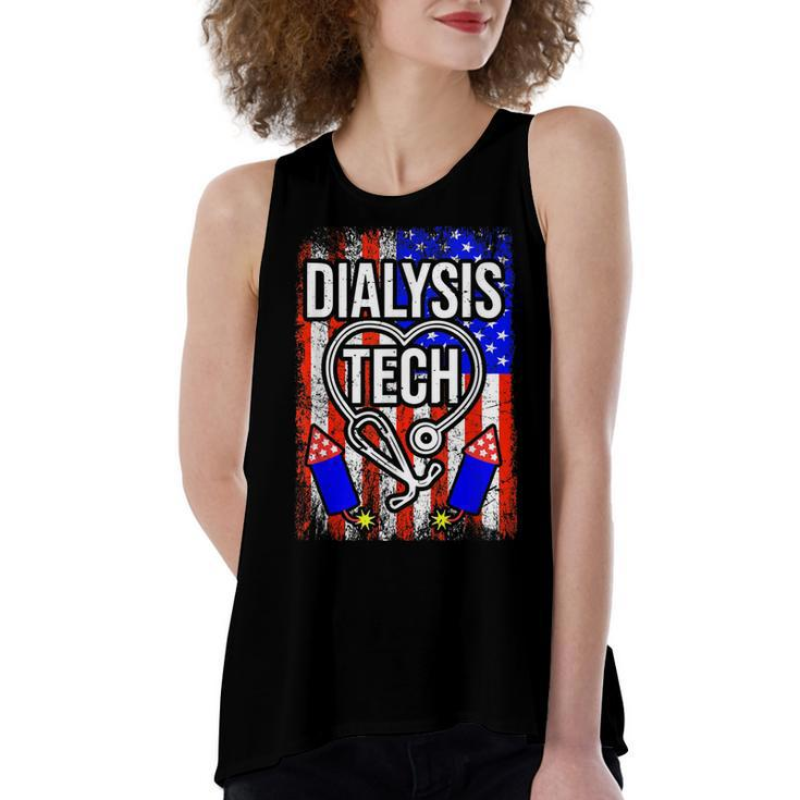 Dialysis Tech 4Th Of July American Flag Stethoscope Sparkler  Women's Loose Fit Open Back Split Tank Top