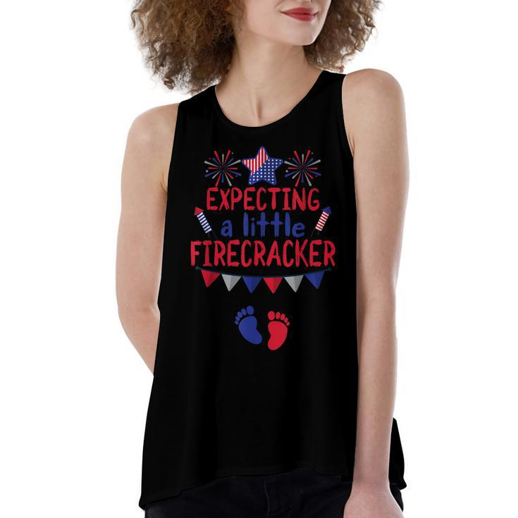 Expecting A Little Firecracker 4Th Of July Pregnancy  Women's Loose Fit Open Back Split Tank Top