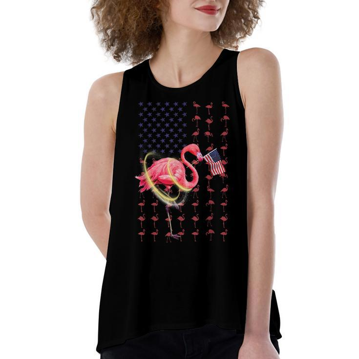 Flamingo American Usa Flag 4Th Of July Funny Patriotic   Women's Loose Fit Open Back Split Tank Top