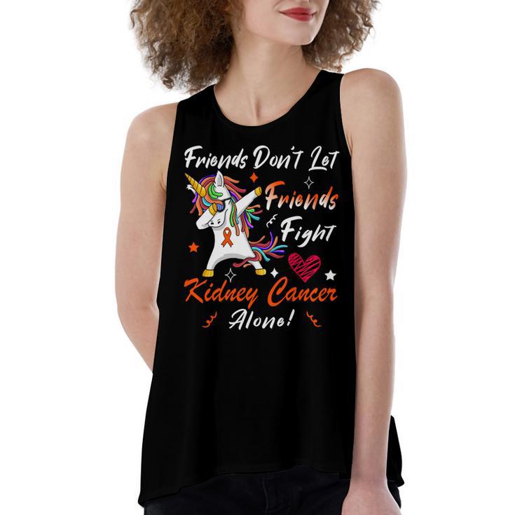 Friends Dont Let Friends Fight Kidney Cancer Alone  Unicorn Orange Ribbon  Kidney Cancer  Kidney Cancer Awareness Women's Loose Fit Open Back Split Tank Top