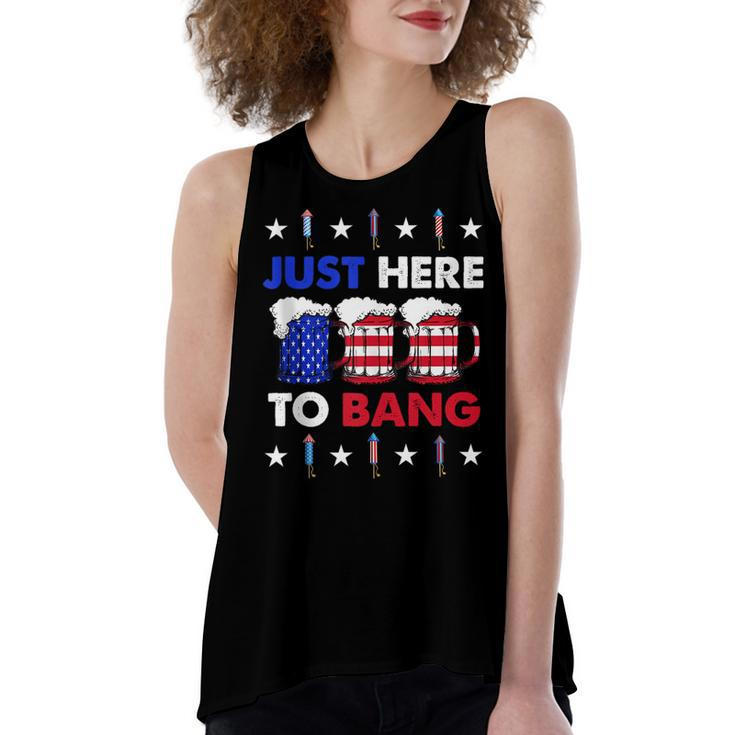 Funny Beer Us Flag  4Th Of July Im Just Here To Bang  Women's Loose Fit Open Back Split Tank Top