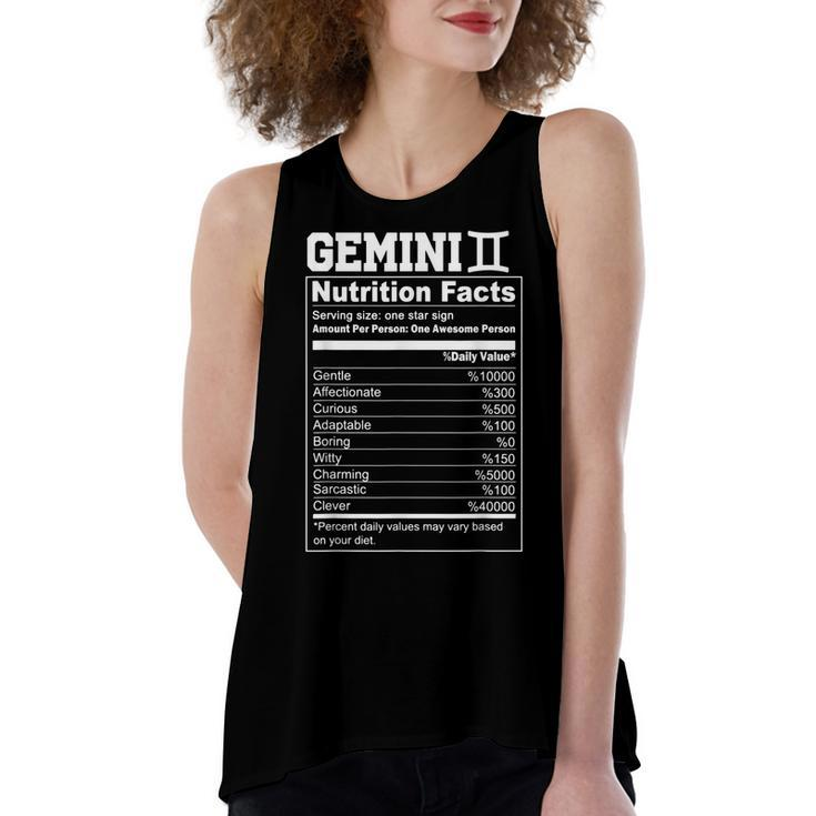 Funny Zodiac Gemini Nutrition Facts Gemini Birthday Women  Women's Loose Fit Open Back Split Tank Top