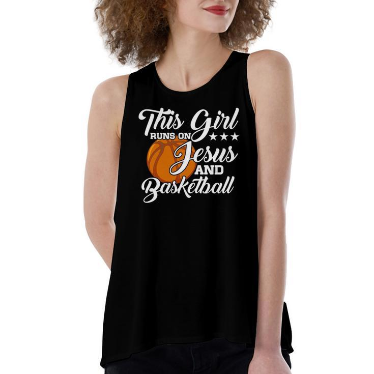 This Girl Runs On Jesus And Basketball Christian Women's Loose Tank Top