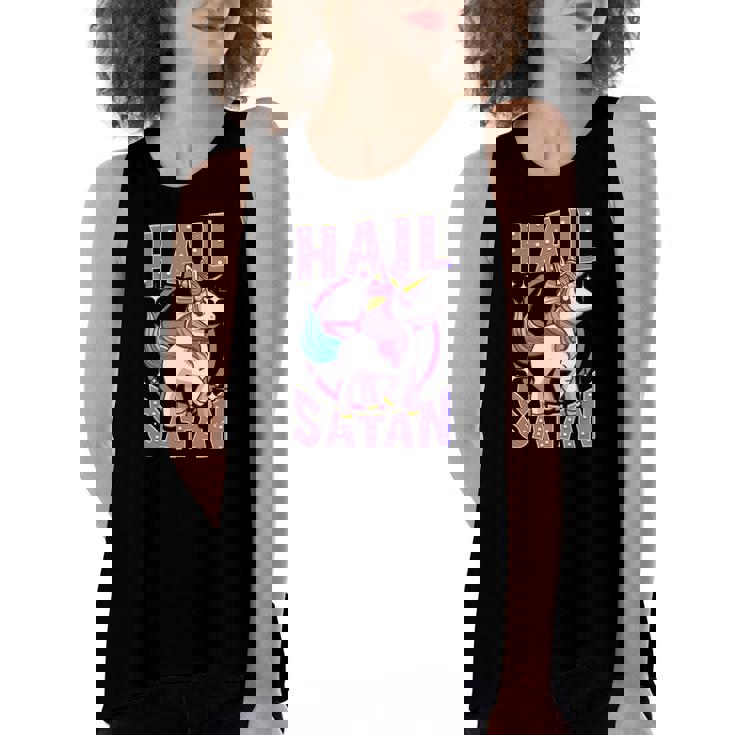 Hail Satan Unicorn Rainbow Satanic Heavy Metal Pun Women's Loose Tank Top