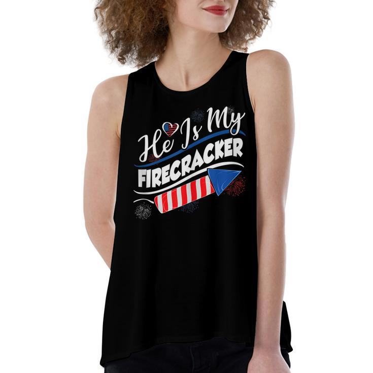 He Is My Firecracker 4Th Of July Funny Matching Couples  Women's Loose Fit Open Back Split Tank Top