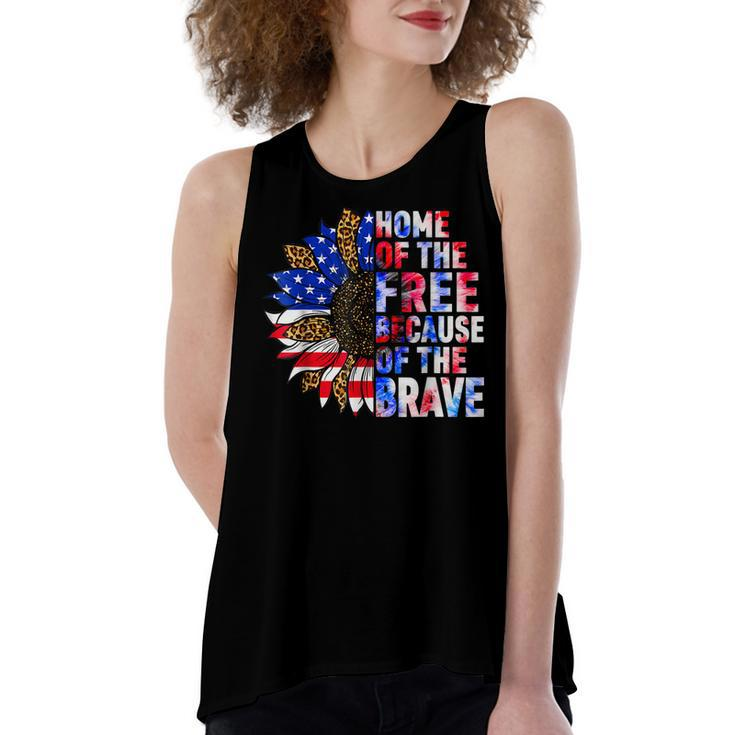 Home Of The Free Because Of The Brave Sunflower 4Th Of July  Women's Loose Fit Open Back Split Tank Top