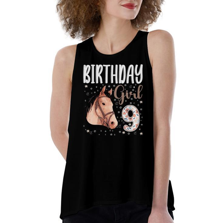 Horse Animal Lovers 9Th Birthday Girl B-Day 9 Years Old Women's Loose Tank Top