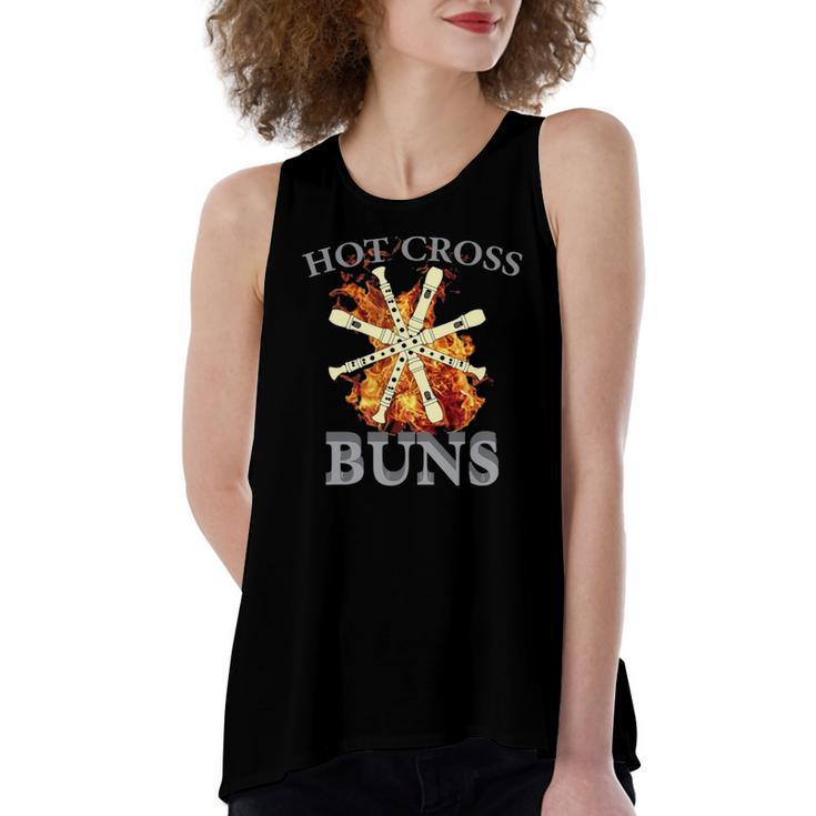 Hot Cross Buns Pattern Flute Player For Dad Women's Loose Tank Top