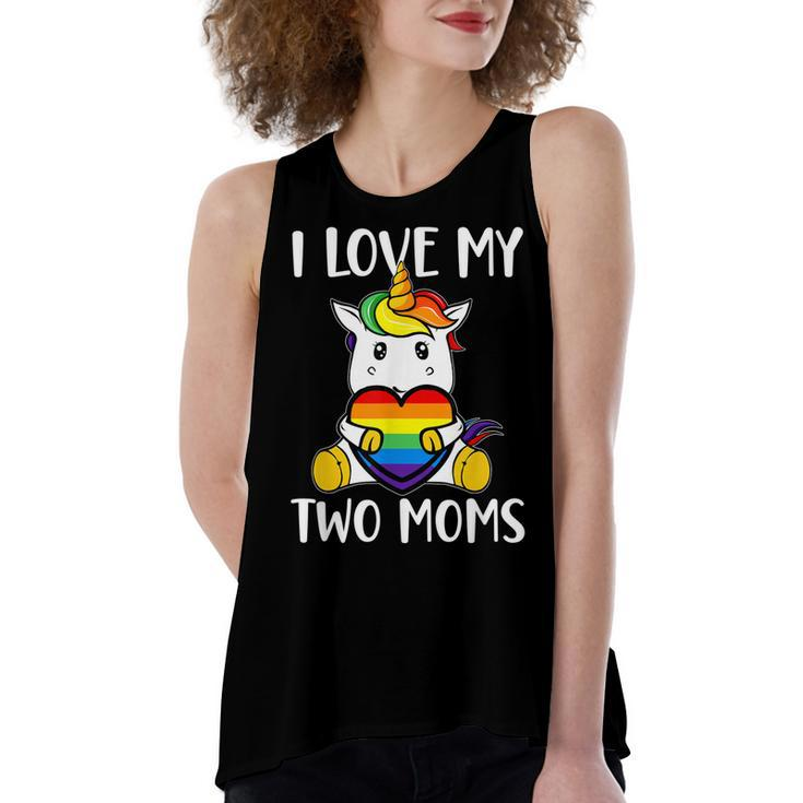 I Love My Two Moms Cute Lgbt Gay Ally Unicorn Girls Kids  Women's Loose Fit Open Back Split Tank Top
