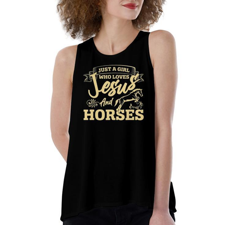 Jesus And Horses Horse Lover Girls Horseback Riding Women's Loose Tank Top
